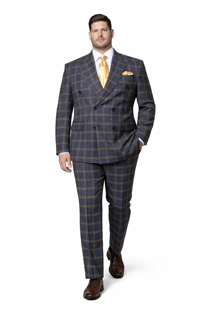Highland Navy Camel Check Double-Breasted 3-Piece Suit