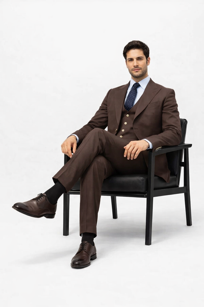 Elegant Men's Chocolate Dark Brown 3 ~ Three Piece Cheap Priced Business Suits Clearance Sale Available in 2 or 3 Buttons Style Regular