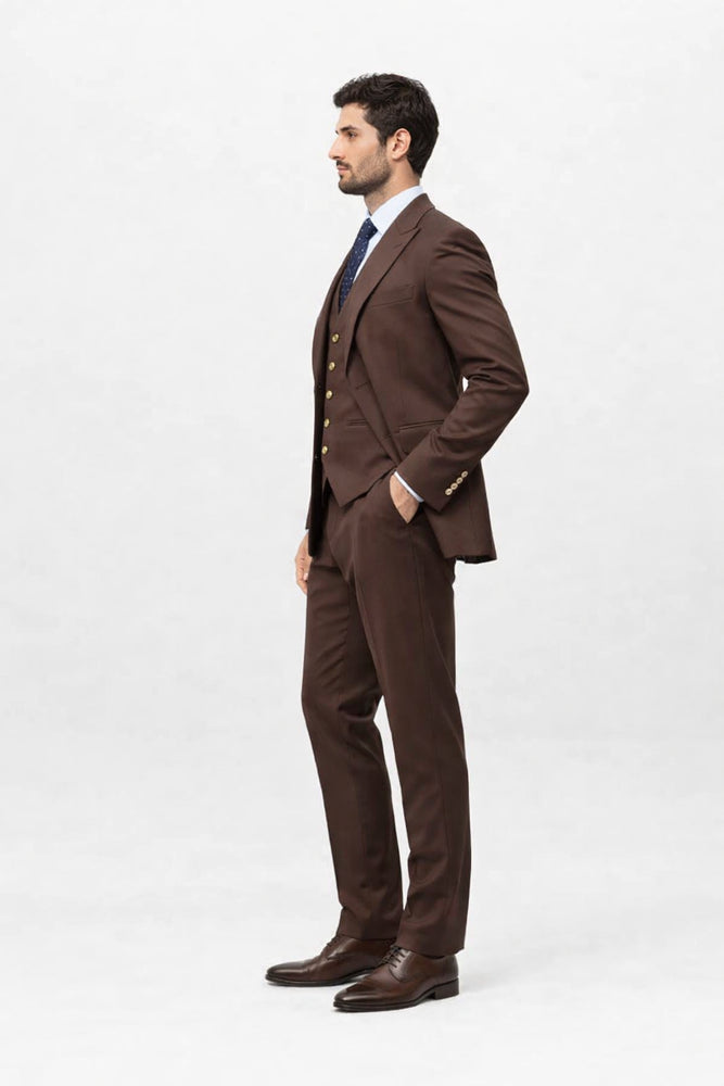 Elegant Men's Chocolate Dark Brown 3 ~ Three Piece Cheap Priced Business Suits Clearance Sale Available in 2 or 3 Buttons Style Regular