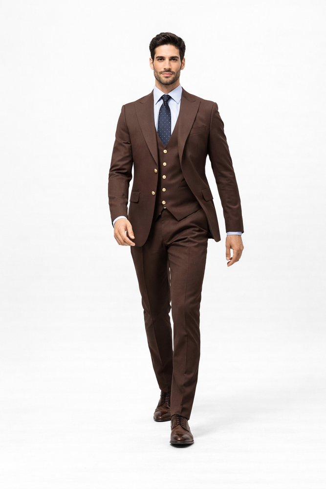 Elegant Men's Chocolate Dark Brown 3 ~ Three Piece Cheap Priced Business Suits Clearance Sale Available in 2 or 3 Buttons Style Regular