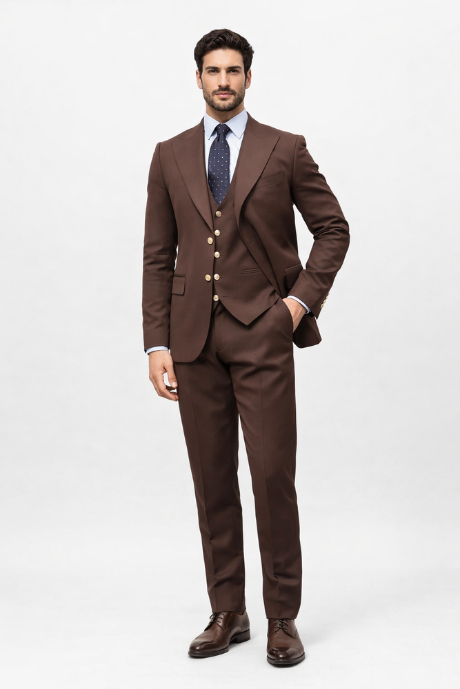 Elegant Men's Chocolate Dark Brown 3 ~ Three Piece Cheap Priced Business Suits Clearance Sale Available in 2 or 3 Buttons Style Regular