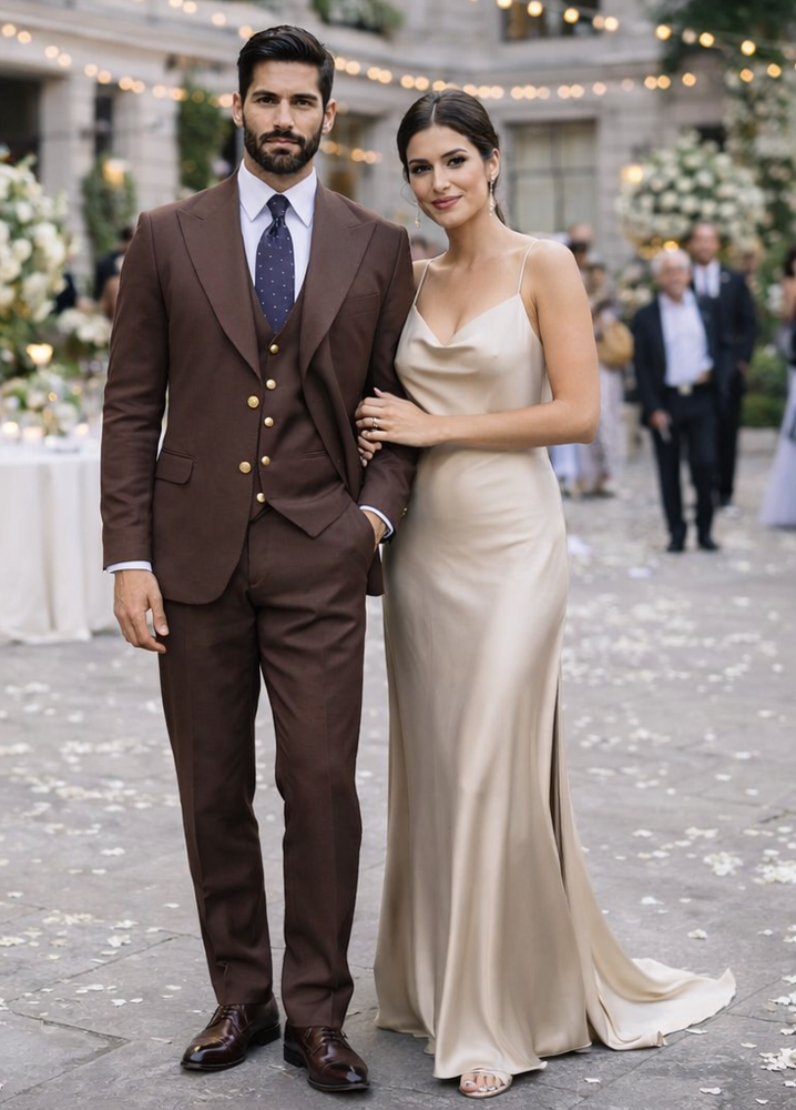 Elegant Men's Chocolate Dark Brown 3 ~ Three Piece Cheap Priced Business Suits Clearance Sale Available in 2 or 3 Buttons Style Regular