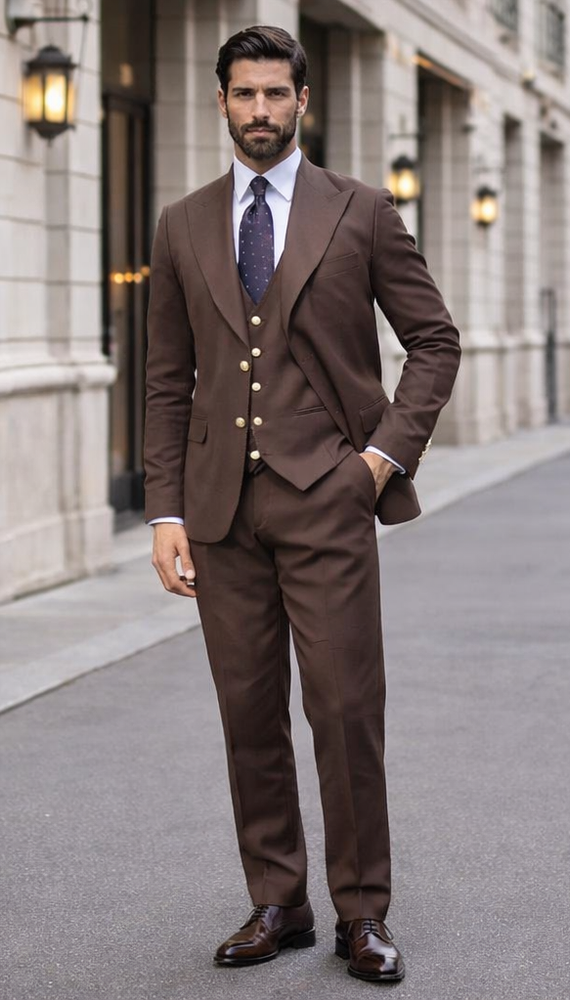 Elegant Men's Chocolate Dark Brown 3 ~ Three Piece Cheap Priced Business Suits Clearance Sale Available in 2 or 3 Buttons Style Regular