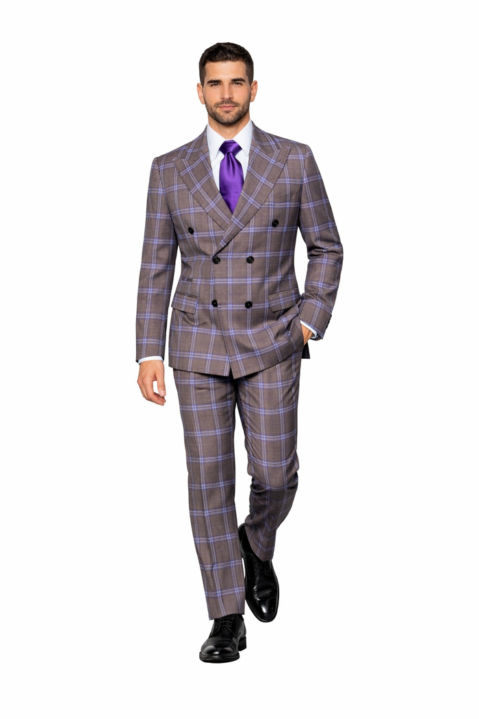 Metro purple Check Double-Breasted Suit