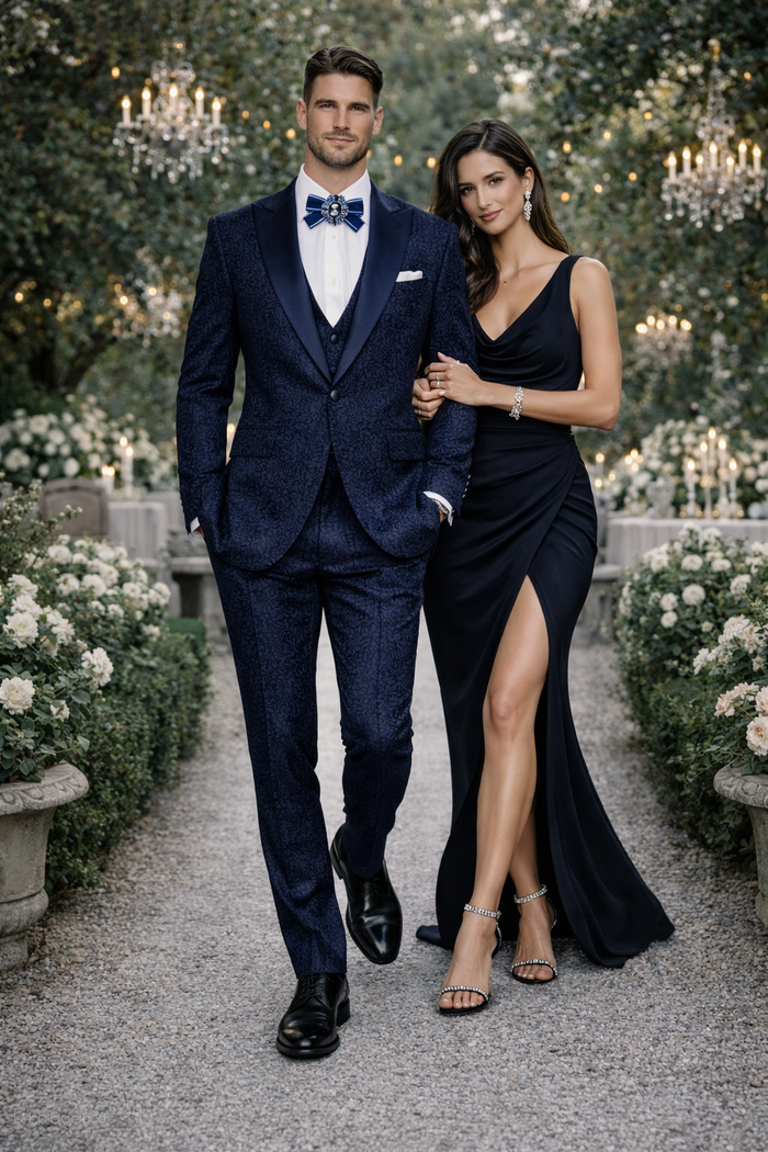 Midnight Bloom Navy Floral 3-Piece Couture Suit by Rossiman