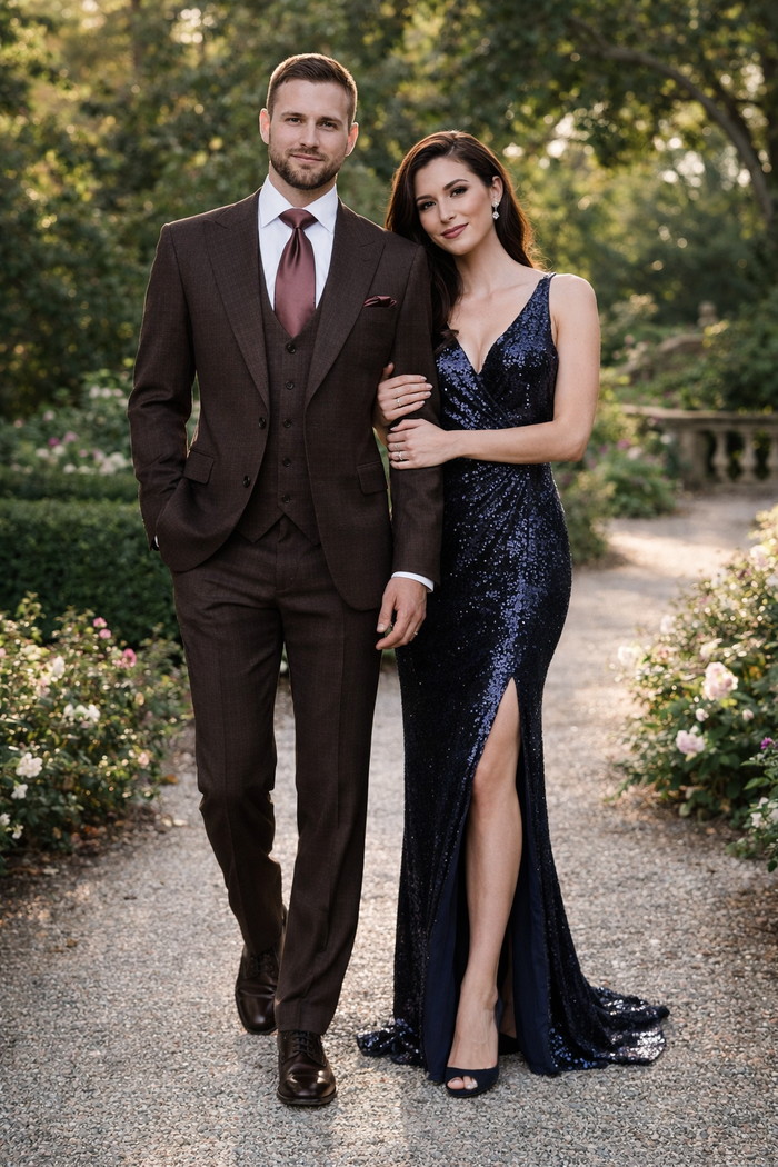 Mocha Reserve 3-Piece Tailored Suit with Satin Chestnut Accents