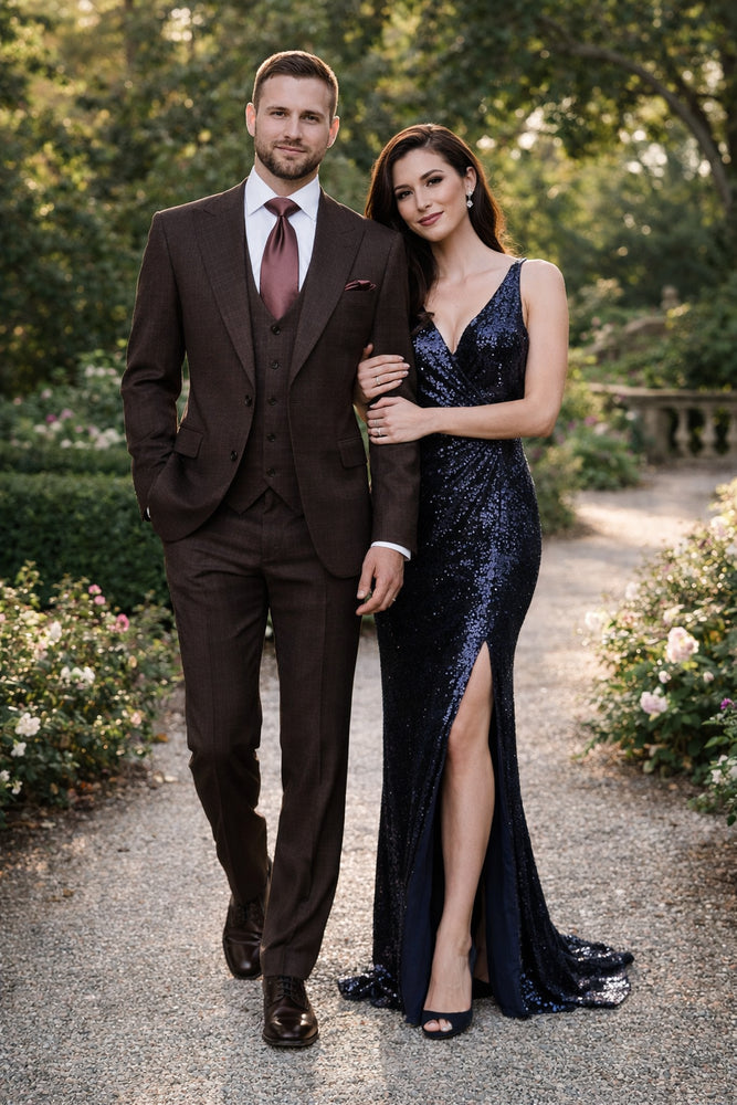 Mocha Reserve 3-Piece Tailored Suit with Satin Chestnut Accents