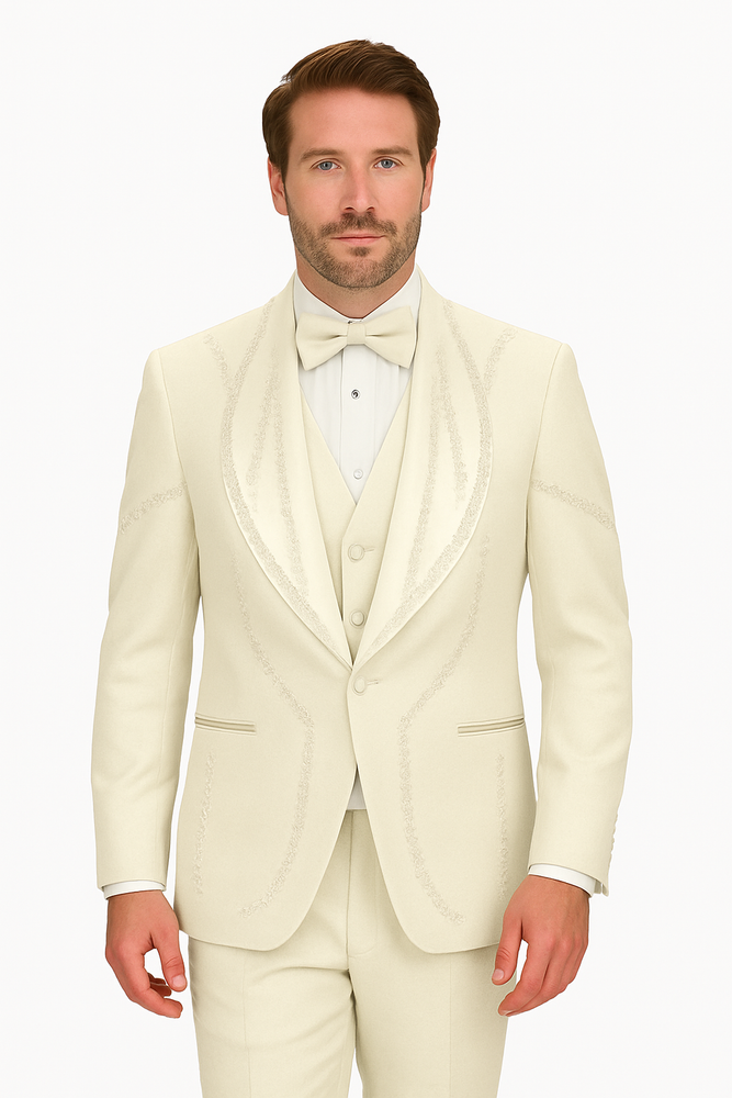 Off White Italian Wool 3-Piece Modern Fit Tuxedo