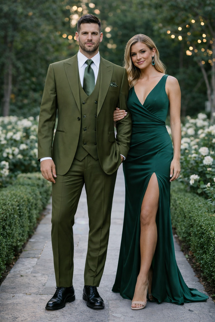 Olive Regent Double-Breasted Green 3-Piece Prestige Suit by Rossiman