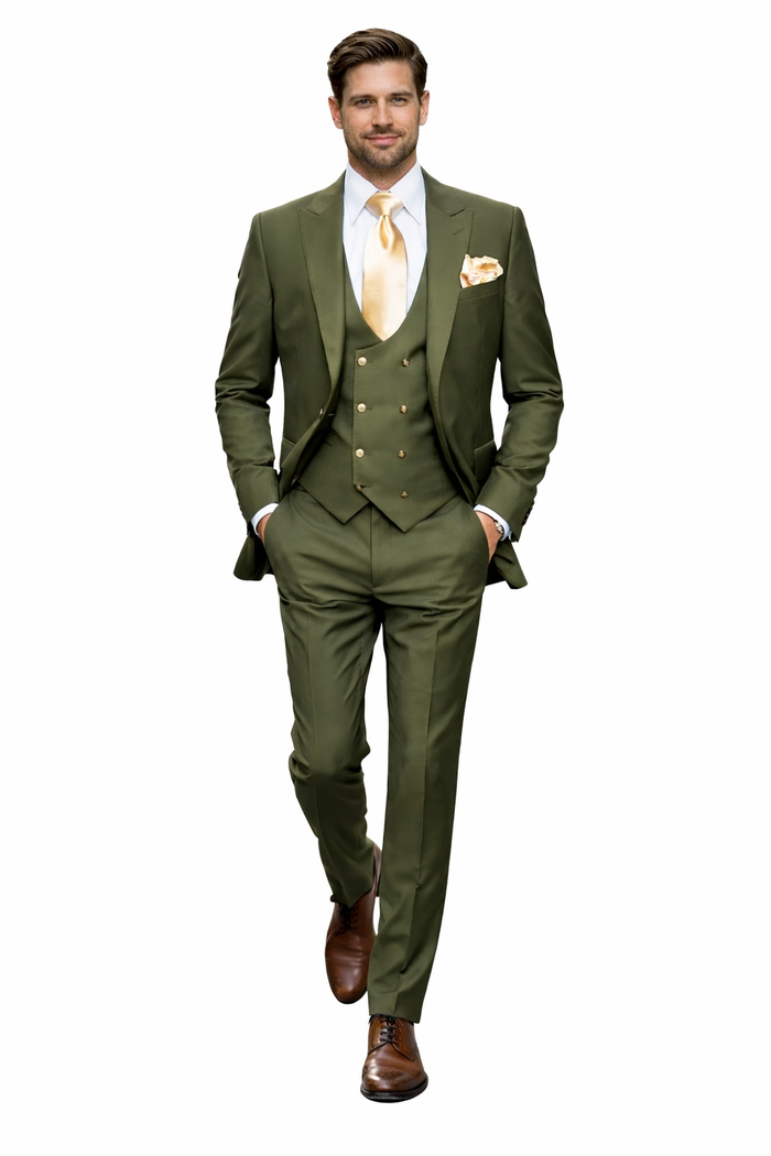 Olive Royale 3-Piece Modern Tailored Suit by Rossiman
