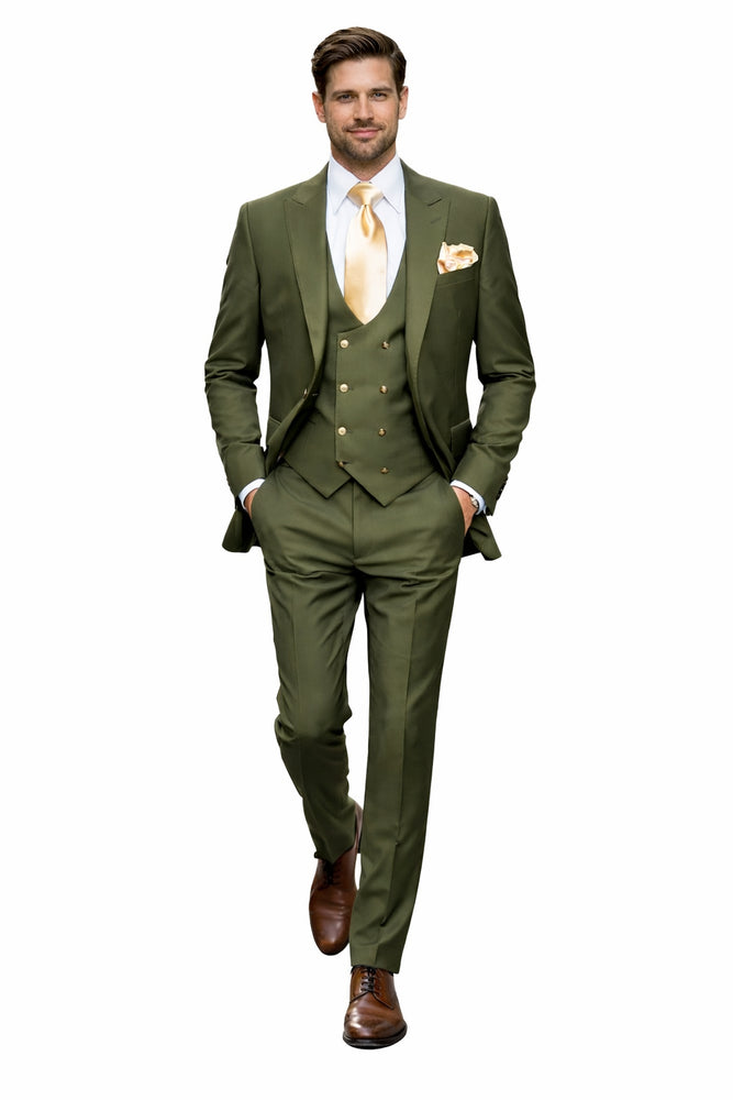 Olive Royale 3-Piece Modern Tailored Suit by Rossiman