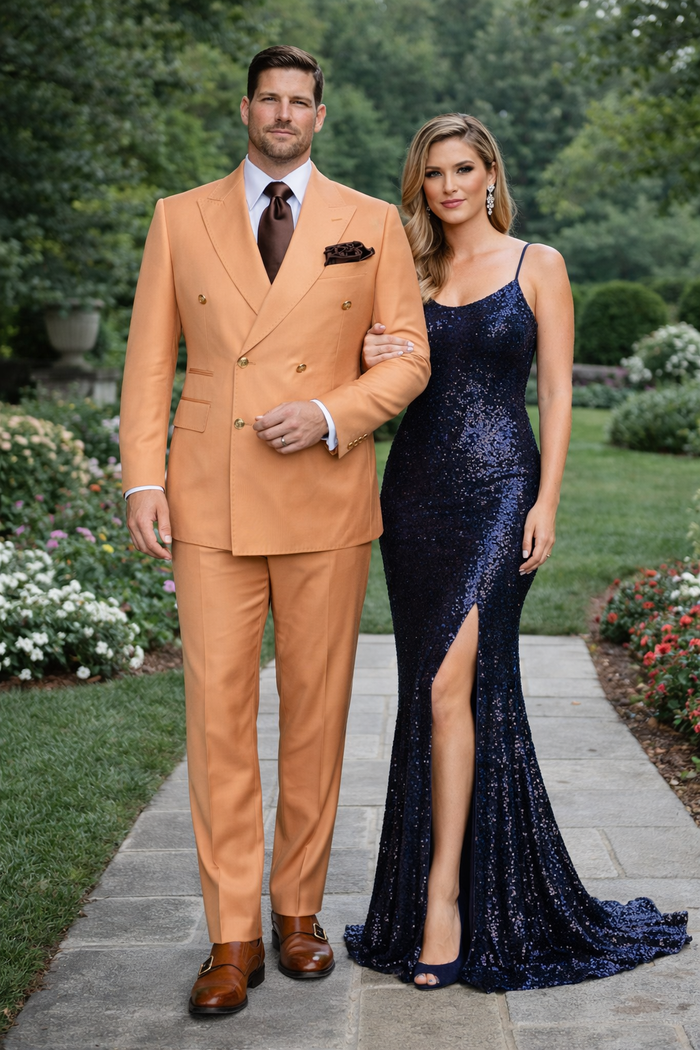 Peach Royale Double-Breasted 3-Piece Luxury Suit by Rossiman