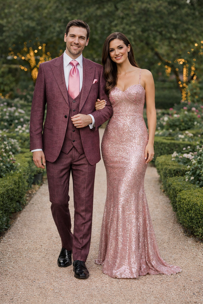 Ruby Wine 3-Piece Modern Elegant Wedding Suit with Blush