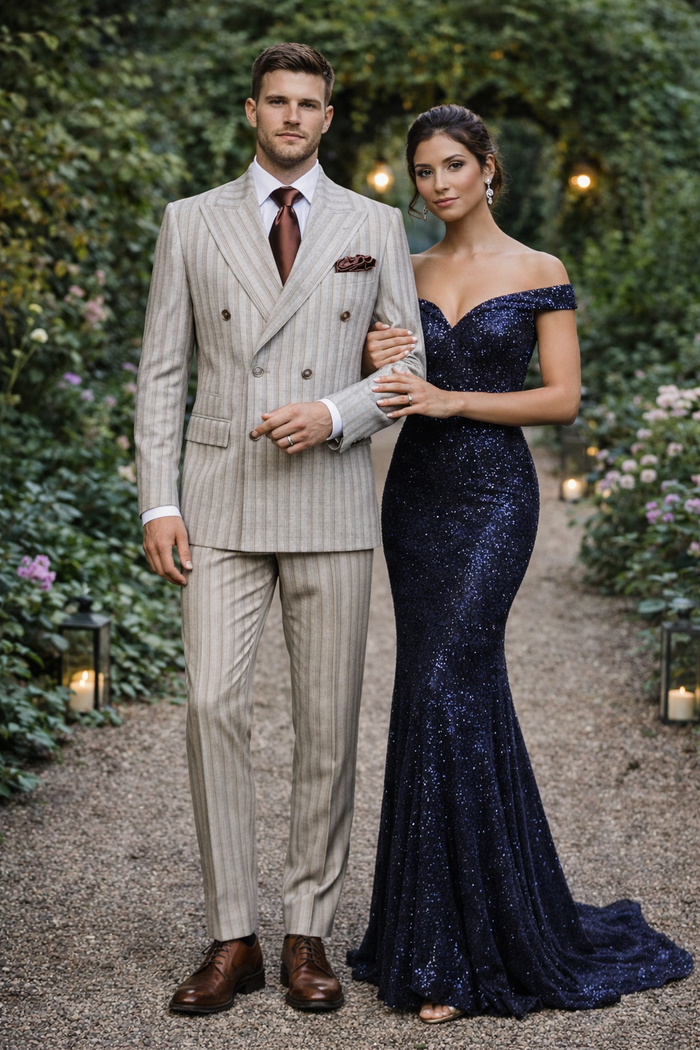 Sandstone Regent Double-Breasted Stripe Suit by Rossiman