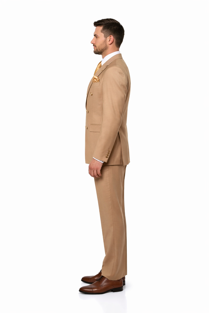 Savoy Camel Gold-Button Double-Breasted Suit