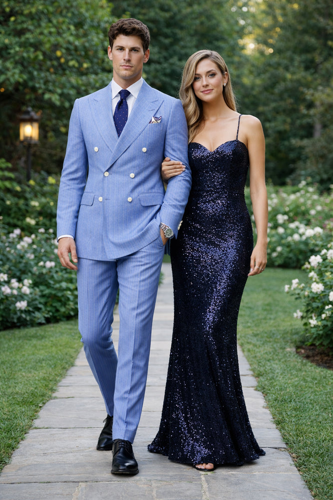 Sky Blue Stripe - Double Breasted Pinstripe Suit