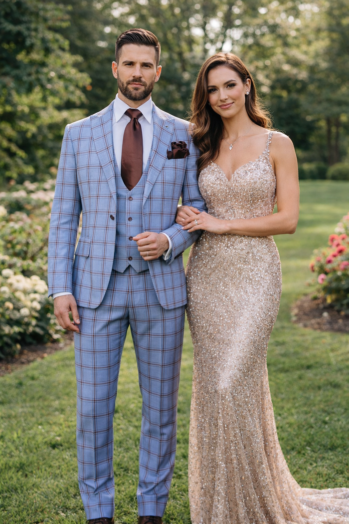 Sky Reflection Blue Windowpane 3-Piece Tailored Suit by Rossiman