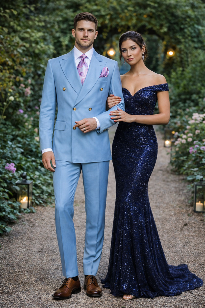 Sky Royale Double-Breasted 3-Piece Luxury Suit in Powder Blue by Rossiman