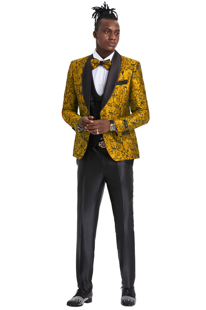 Men's Gold Paisley Slim Fit Tuxedo - Tazzio Suits