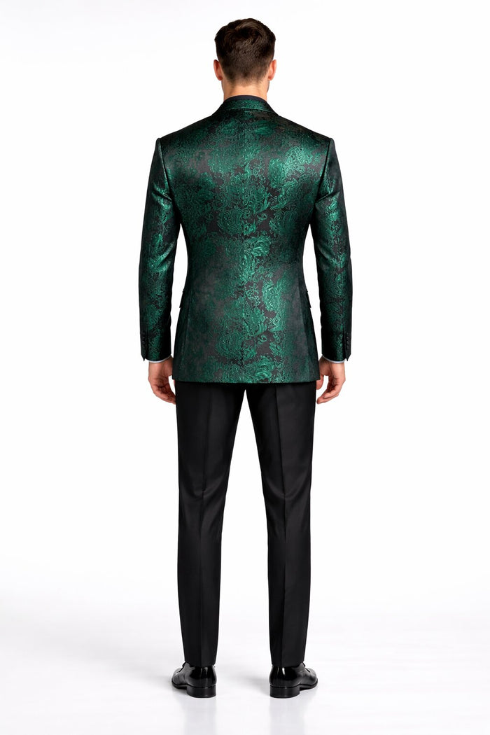 Emerald Green Paisley Tuxedo Suit - Prom 2026 Floral Tuxedo Suit - Groom Wedding Suit