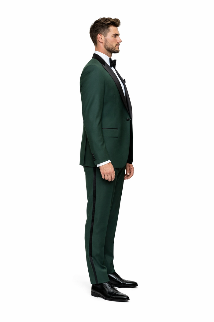 Emerald Regent Satin-Lapel 3-Piece Formal Tuxedo Suit by Rossiman