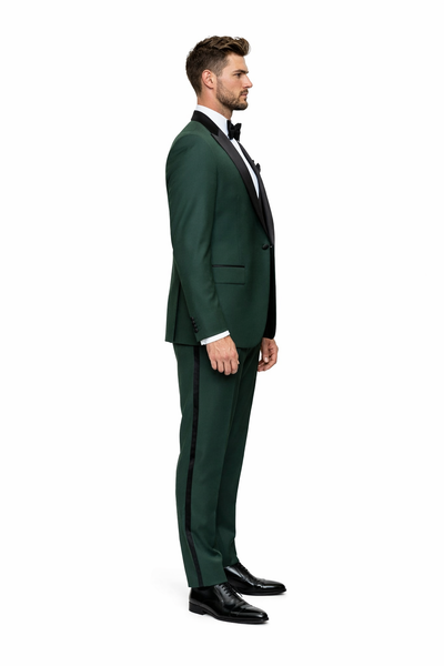 Emerald Regent Satin-Lapel 3-Piece Formal Tuxedo Suit by Rossiman
