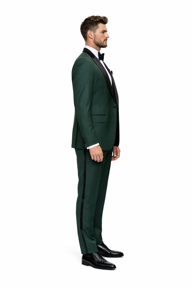 Emerald Regent Satin-Lapel 3-Piece Formal Tuxedo Suit by Rossiman