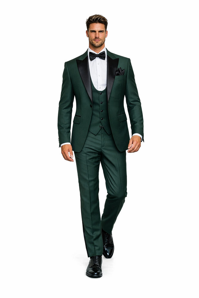 Emerald Regent Satin-Lapel 3-Piece Formal Tuxedo Suit by Rossiman