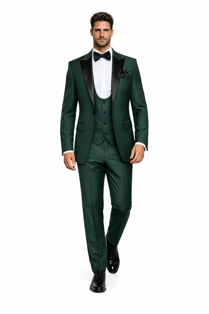 Emerald Regent Satin-Lapel 3-Piece Formal Tuxedo Suit by Rossiman