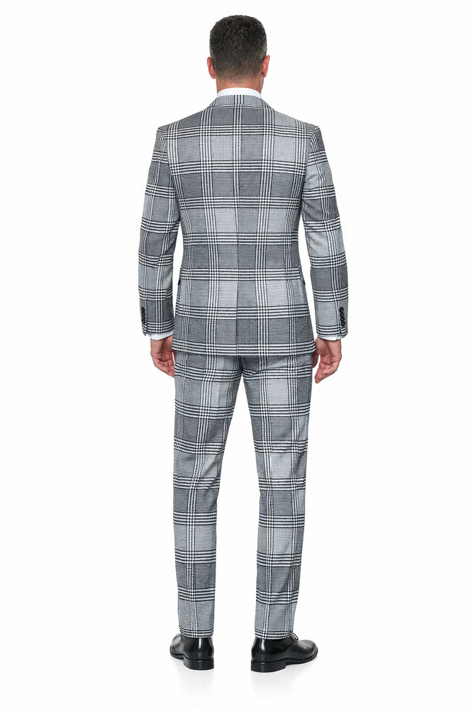 Statement Men’s 3-Piece Plaid Wool Suit – 100% Wool Modern Fit with Peak Lapel