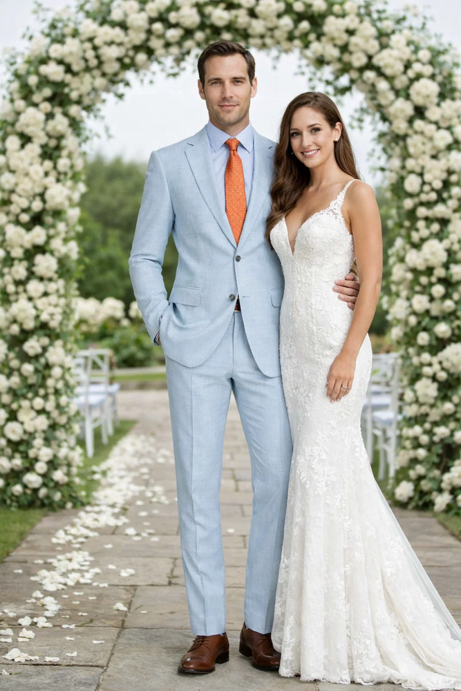 Enzo White, Khaki or Blue Linen Suits/ Free Shipping