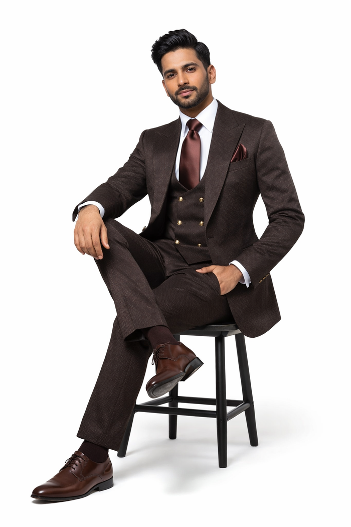 Espresso Regent Textured 3-Piece Prestige Suit by Rossiman