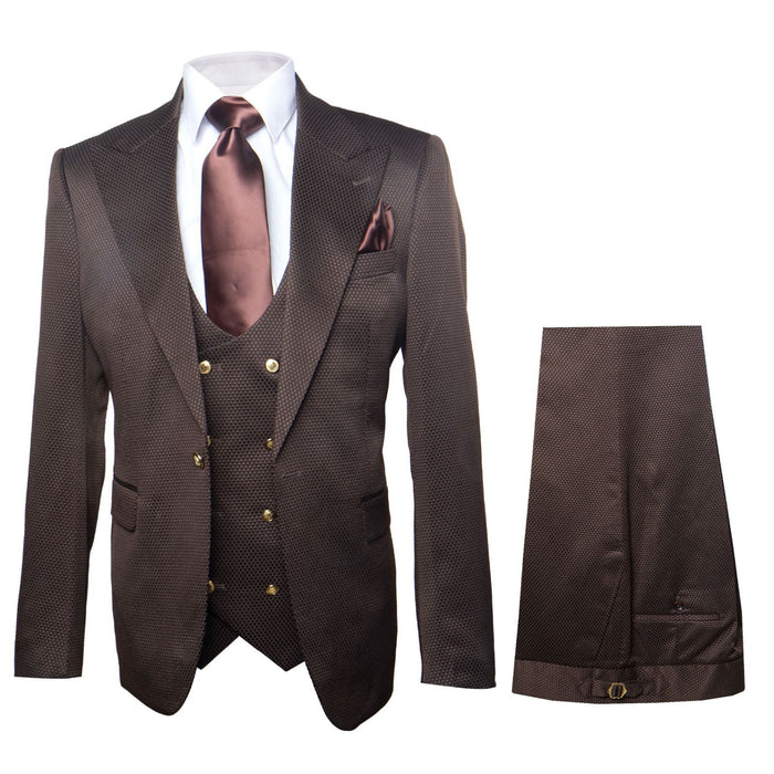 Espresso Regent Textured 3-Piece Prestige Suit by Rossiman