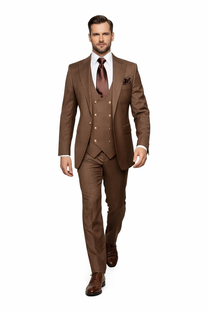 Chocolate Brown Executive Double-Breasted 3-Piece Suit by Rossiman