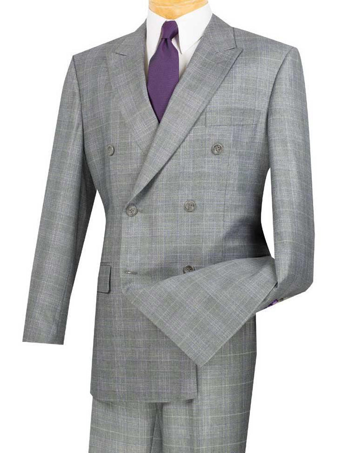 Men’s Grey Glen Plaid Double Breasted Suit, Executive Regular Fit Formal Business Wedding Suit Set