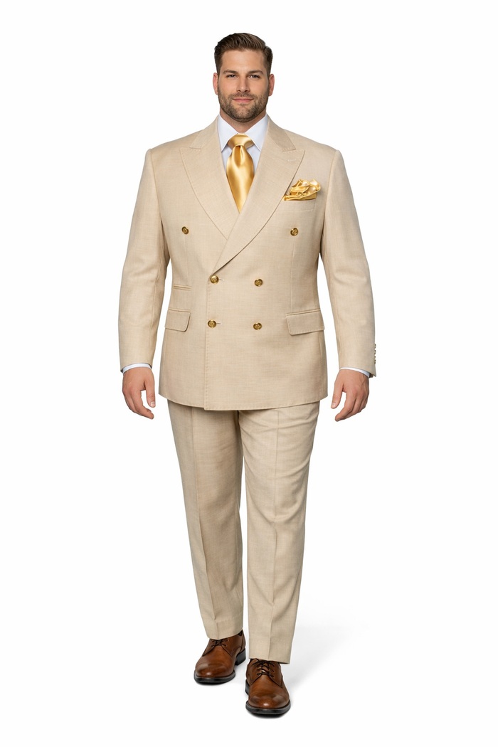 Imperial Sand Double-Breasted 2-Piece Power Suit by Rossiman