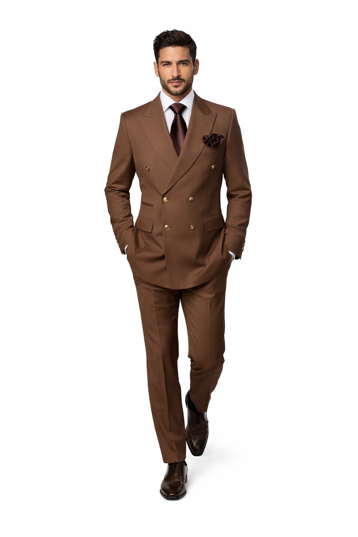 Rich Chestnut Double-Breasted Executive Suit by Rossiman