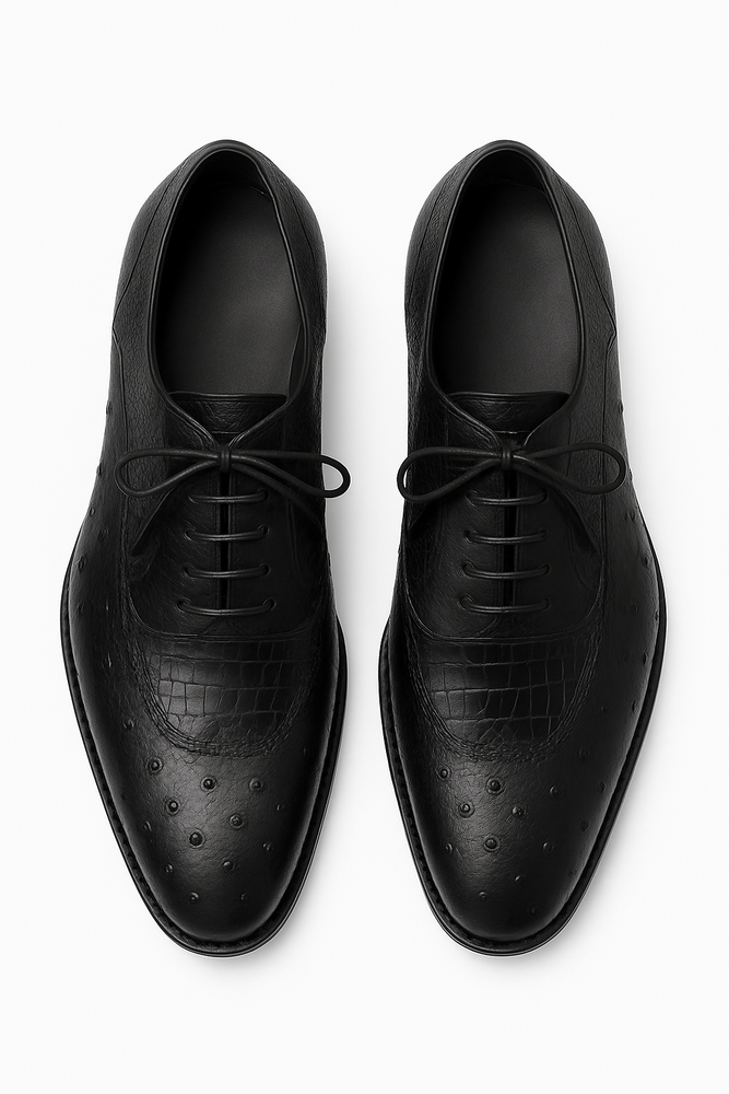 Mens Mezlan Getty Ostrich Wingtip Dress Shoe in Cognac