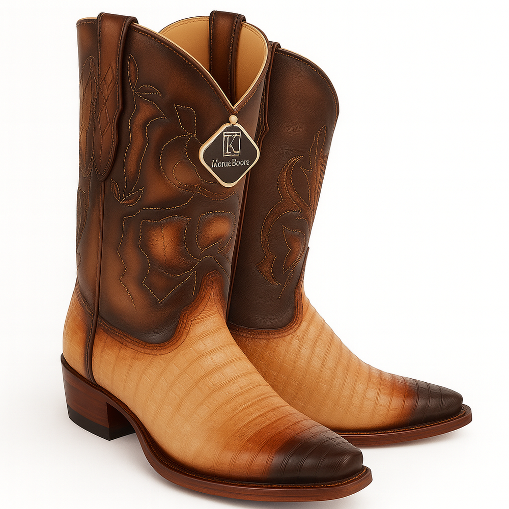 Men's King Exotic Snip Toe Caiman Belly Boots Handcrafted Burnished Oryx (494RD8215)