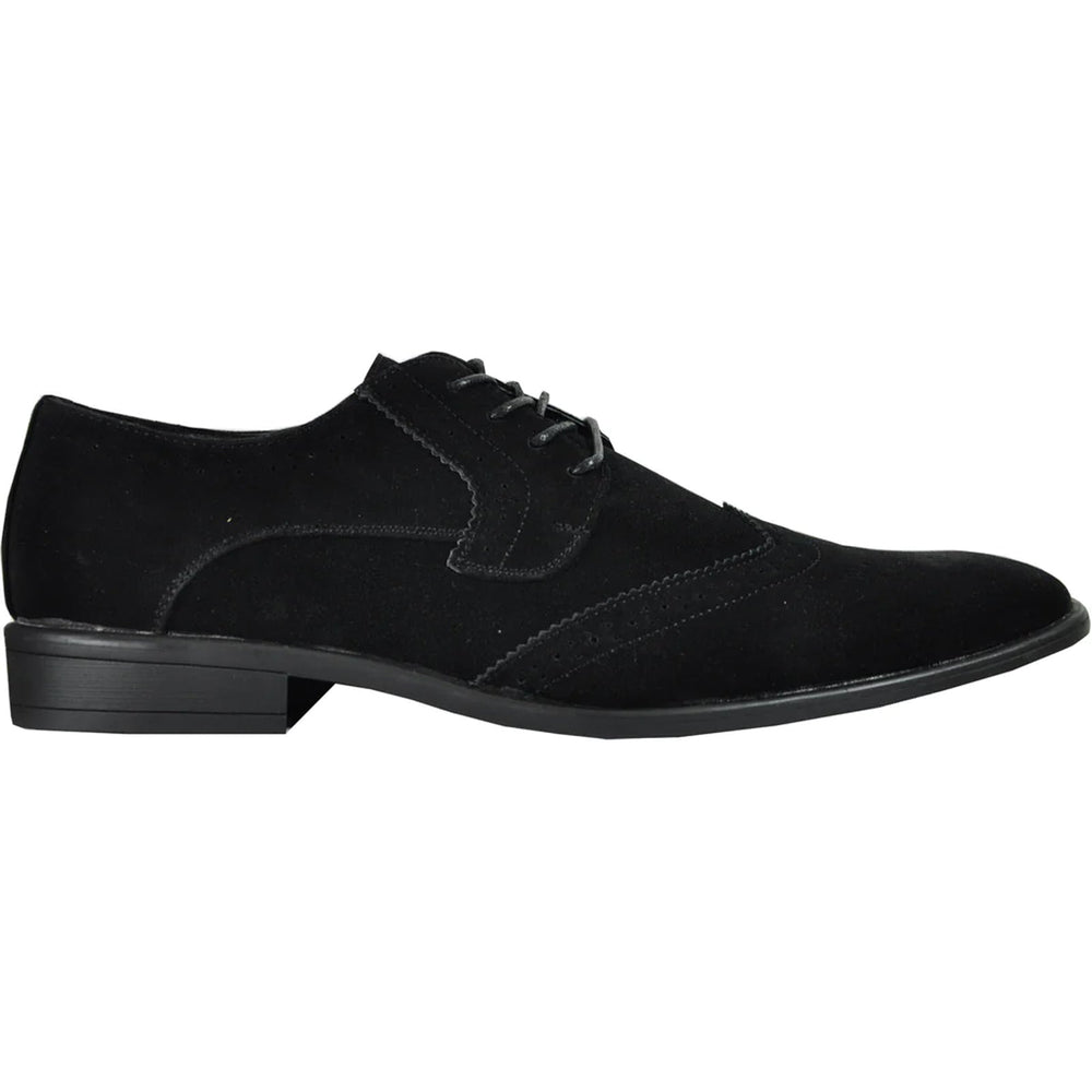 Bravo Mens Vegan Suede Wedding & Prom Wingtip Lace Up Dress Shoe in Black