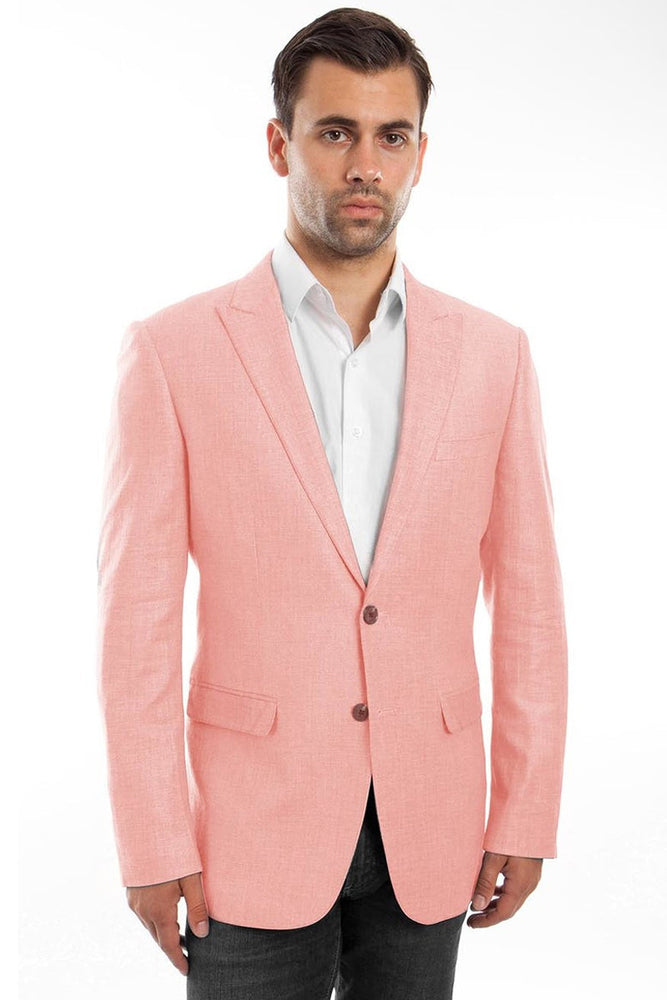 Men's Summer Linen Blazer in Coral Pink by Tazzio Suits