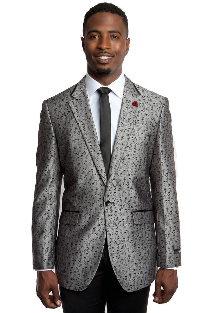 Men's Silver Grey Floral Blazer by Tazzio Suits