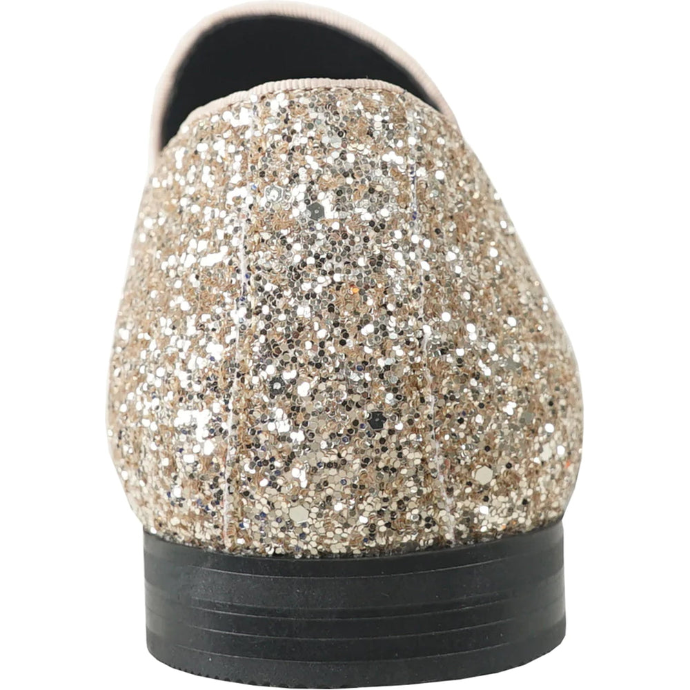 Bravo Mens Modern Glitter Sequin Prom Tuxedo Buckle Loafer in Gold - Men's Dress Shoes