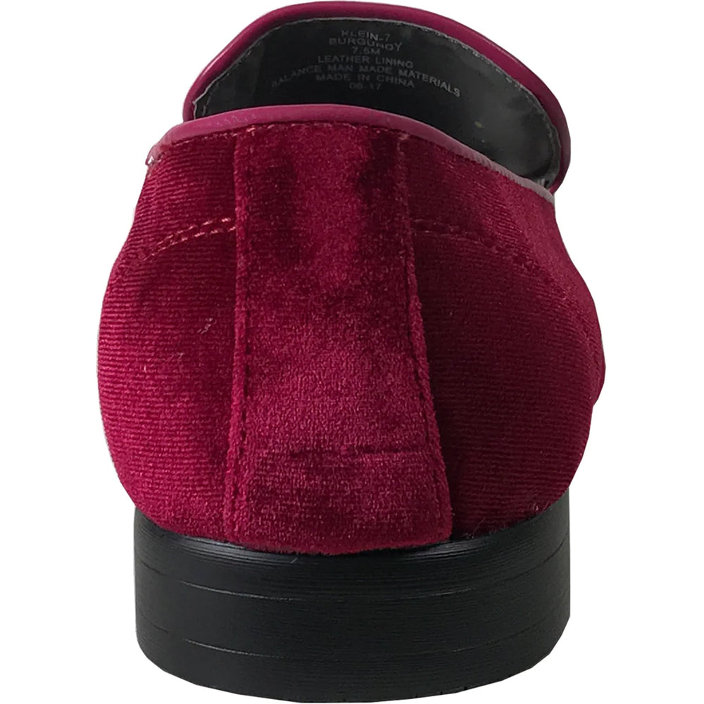 Bravo Mens Modern Slip On Velvet Tuxedo Loafer in Burgundy - Men's Dress Shoes