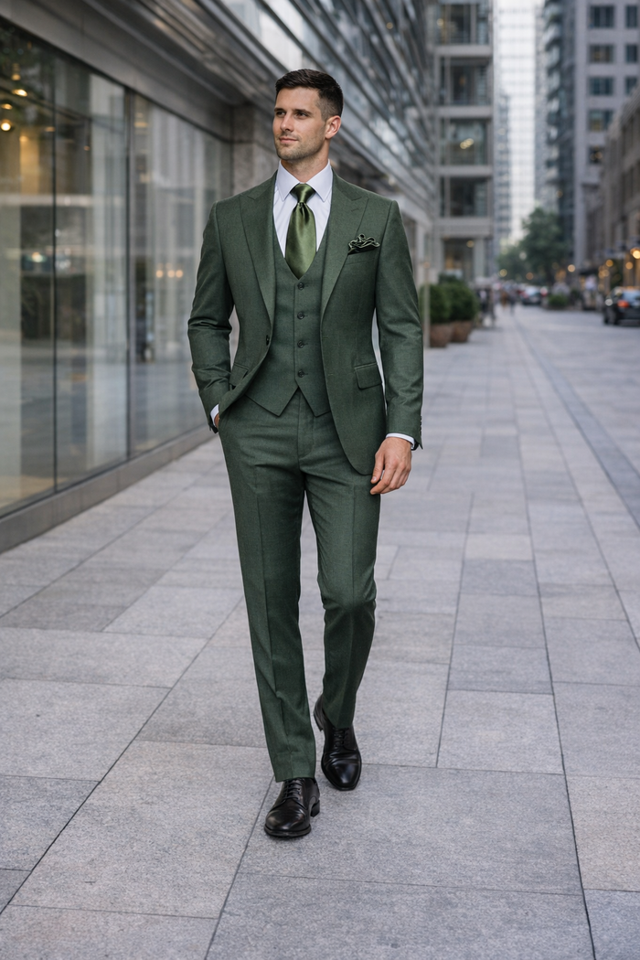 Forest Chancellor Green 3-Piece Tailored Luxe Suit by Rossiman