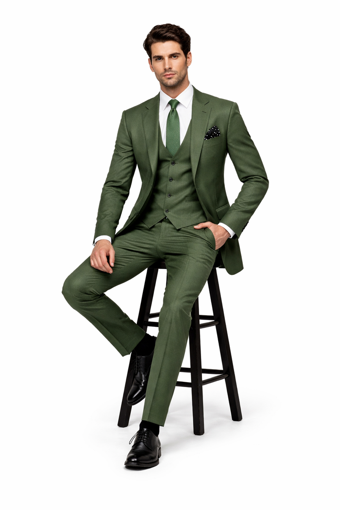 Forest Chancellor Green 3-Piece Tailored Luxe Suit by Rossiman