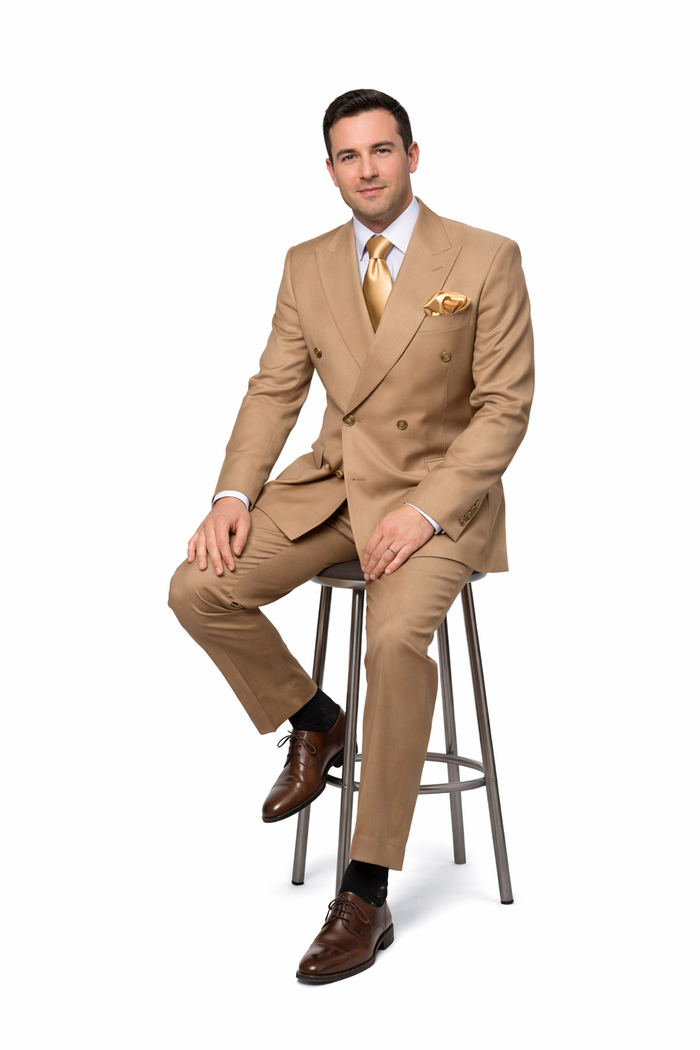 Savoy Camel Gold-Button Double-Breasted Suit