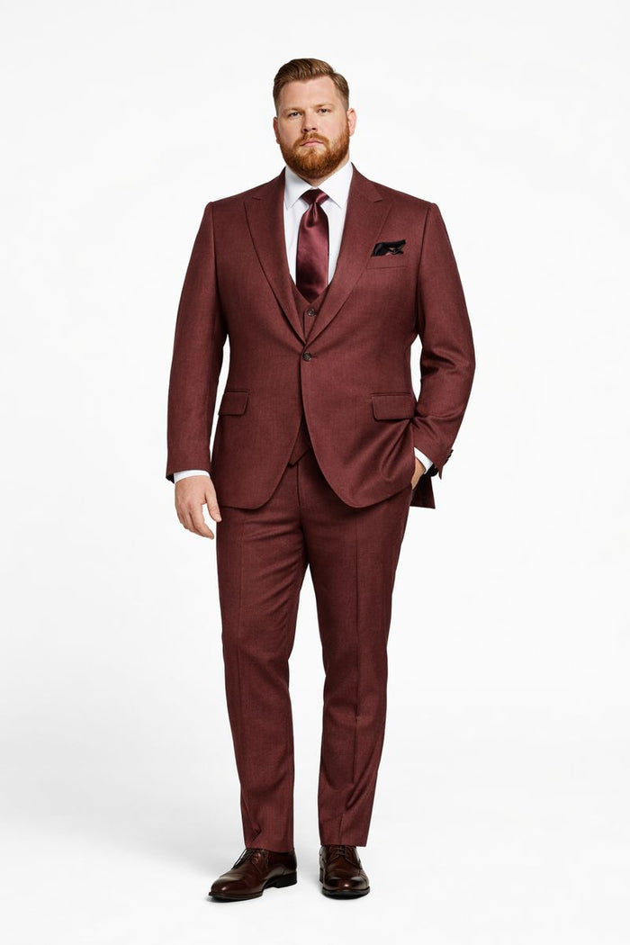 Chestnut Terra 3-Piece Modern Wedding Suit with Wine Satin