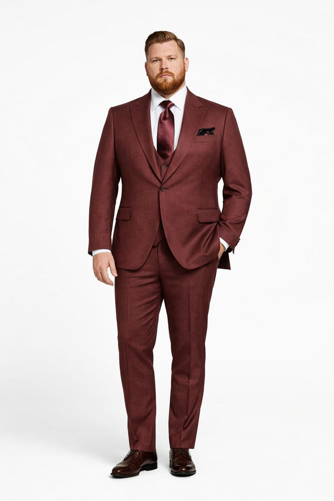 Chestnut Terra 3-Piece Modern Wedding Suit with Wine Satin