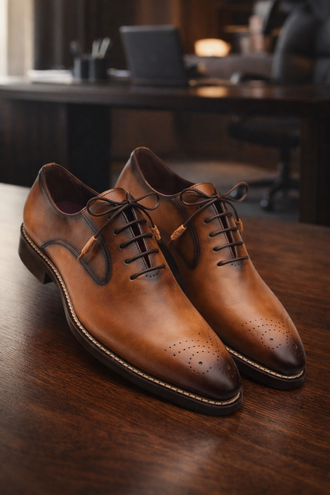 Mezlan Shoes Made in Spain - Mezlan Gavino Cognac Calfskin Leather Oxford